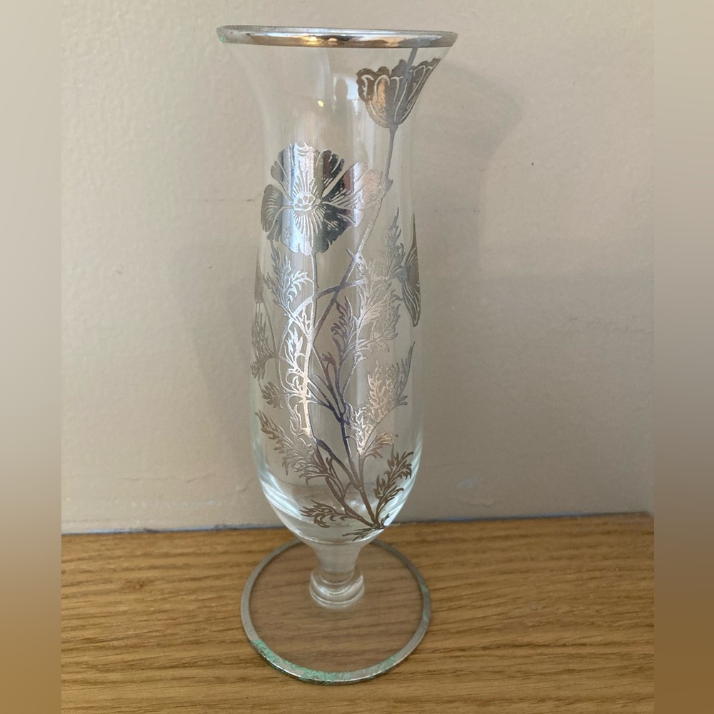 Elegant Silver Floral Glass Vase